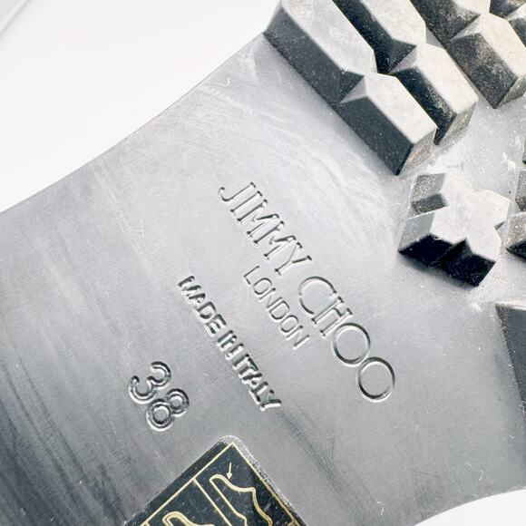 JIMMY CHOO Cruz Flat Black Grainy Leather Combat Boots with Crystal Detail - Picture 16 of 16